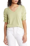 Wit & Wisdom Heathered Ruched Puff Sleeve T-shirt In Heather Kiwi