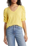 Wit & Wisdom Heathered Ruched Puff Sleeve T-shirt In Heather Vibrant Yellow