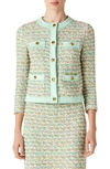 St John Multi Boucle Tweed Jacket With Pockets In Green Multi