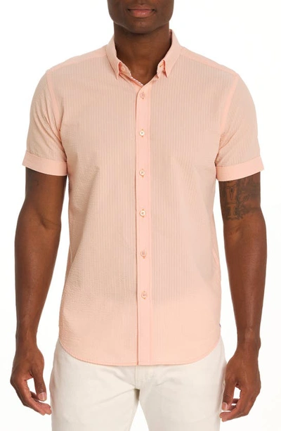 Robert Graham Andrews Stripe Short Sleeve Cotton Button-up Shirt In Coral