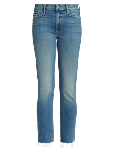 Mother The Dazzler Ankle Fray Cropped Straight Jeans In Denim
