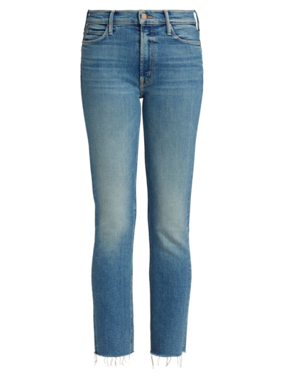 Mother The Dazzler Ankle Fray Cropped Straight Jeans In Riding The Cliffside