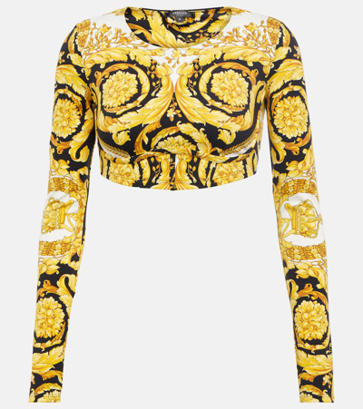 Versace Barocco Tech Jersey Long Sleeve Top In Multicolor