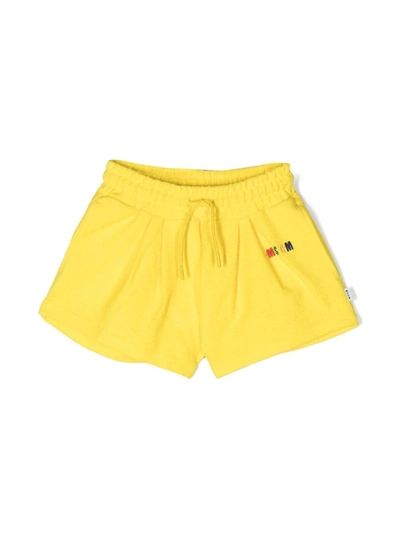 Msgm Kids' Logo刺绣棉短裤 In Yellow