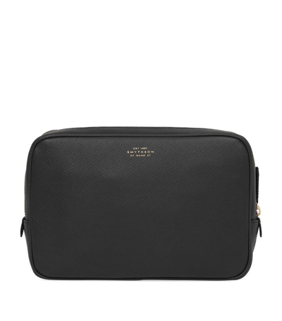 Smythson Embossed-logo Detail Wash Bag In Black