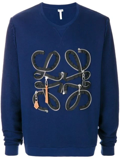 Loewe Indigo Zip Anagram Sweatshirt In Blue