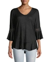 Bobeau B Collection By  Kenya Lace-sleeve Peplum Top In Black