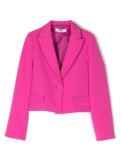 Msgm Kids' Fuchsia Jacket For Girl With Heart And Logo