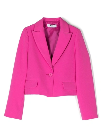 Msgm Kids' Fuchsia Jacket For Girl With Heart And Logo In Pink