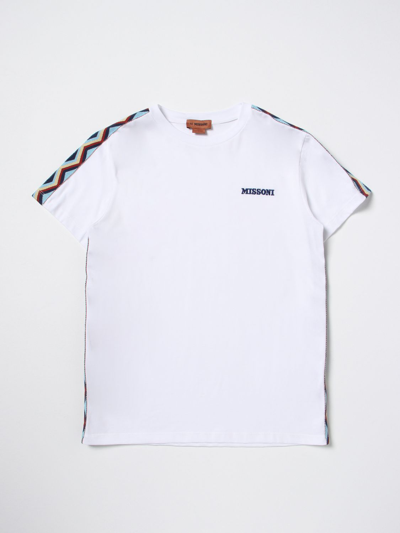 Missoni White T-shirt For Kids With Logo And Iconic Chevron Motif In Multicolor