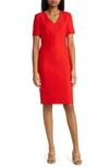 Hugo Boss V-neck Business Dress With Short Sleeves In Light Red