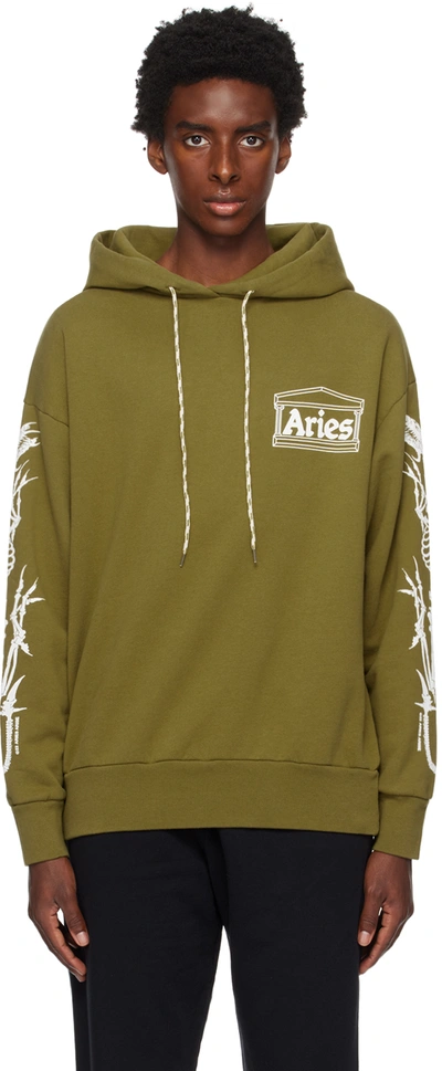 Aries Dragon Skeletor Hooded Sweatshirt In Olive