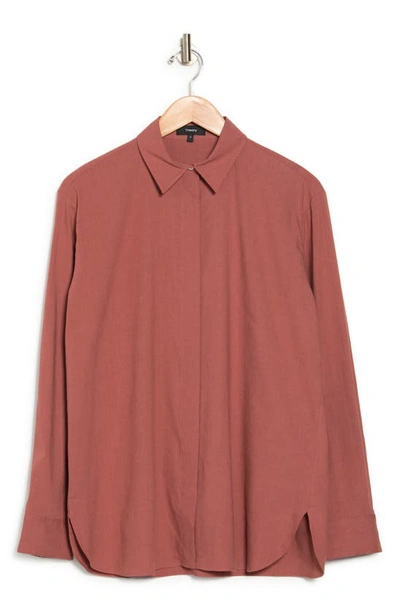 Theory Classic Menswear Long Sleeve Linen Blend Shirt In Ash Rose