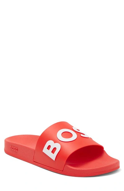 Hugo Boss Bay Slide Sandal In Bright Red