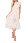 Cece Floral Clip Dot Smocked Ruffle Midi Dress In New Ivory