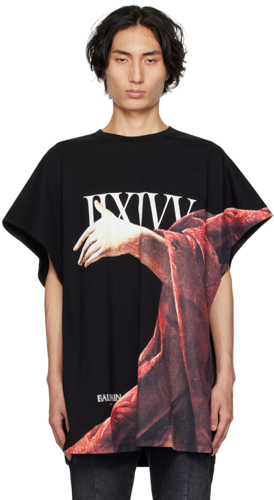 Balmain Boxy Fit Statue Printed Jersey T-shirt In Black