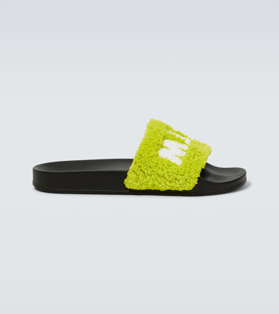 Marni Logo毛巾布凉拖鞋 In Lime Green