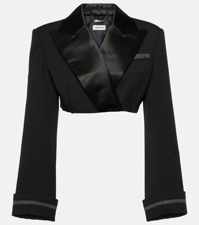 Simkhai Clare Cropped Satin Combo Blazer Jacket In Black