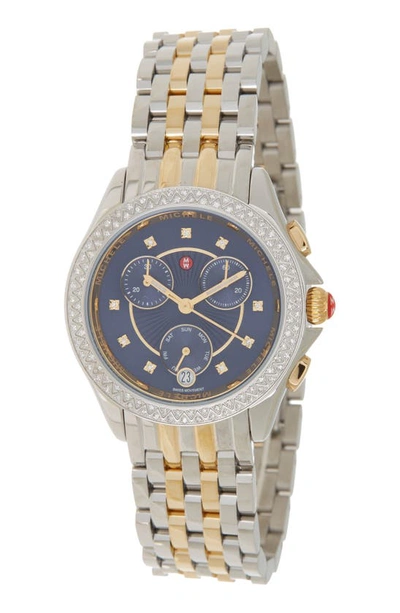 Michele Diamond Embellished Belmore Two Tone Bracelet Watch In 2t Silver/ Gold