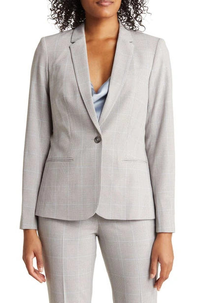 Calvin Klein Glen Plaid One Button Blazer In Grey