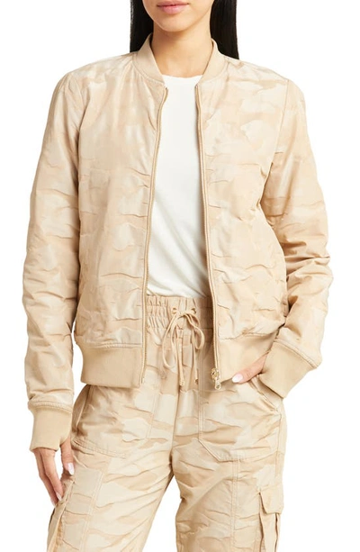 Blanc Noir Reversible Camo Bomber Jacket In Irish Cream/ Gold