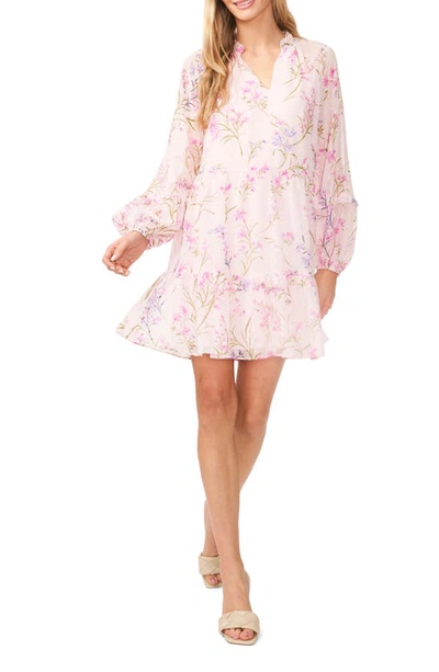 Cece Floral Print Long Sleeve Babydoll Dress In Corsage