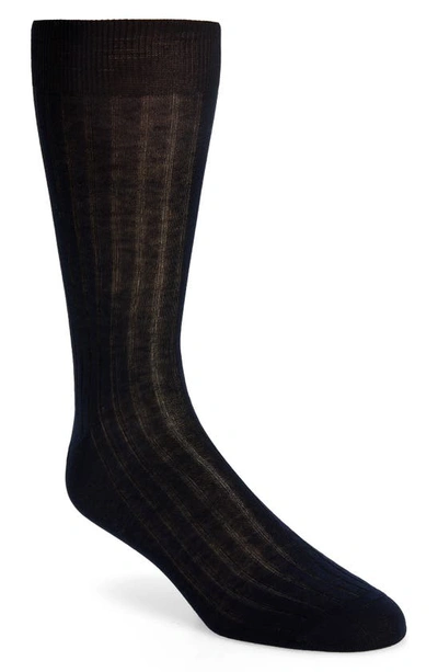 Canali Cotton Rib Dress Socks In Navy