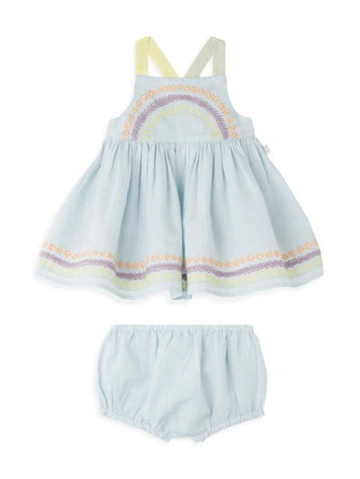 Stella Mccartney Babies'  Kids Girls Blue Embroidered Linen Dress