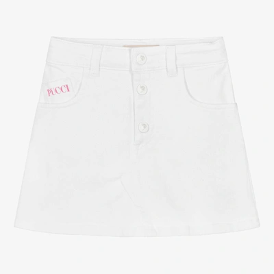 Emilio Pucci Babies' Girls White Denim Fish Logo Skirt