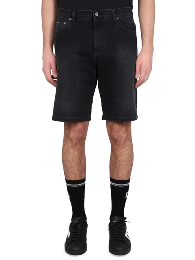 Dolce & Gabbana Denim Bermuda Shorts In Black