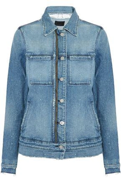 Rta Woman Distressed Zip-detailed Denim Jacket Mid Denim