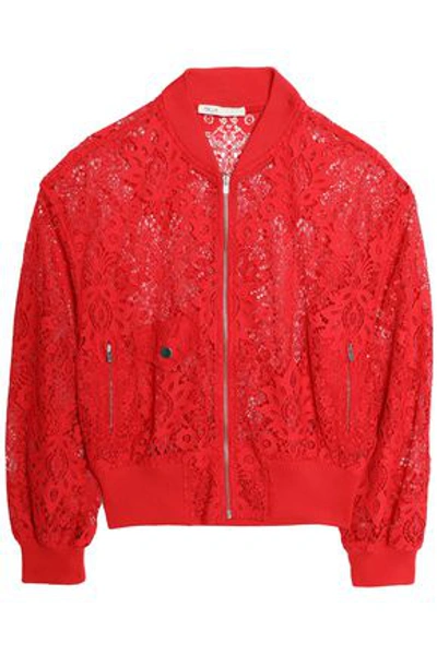 Maje Woman Guipure Lace Bomber Jacket Red