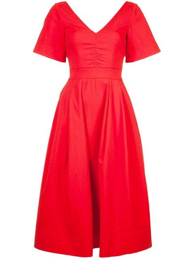 Oscar De La Renta Flared Fitted Dress In Red