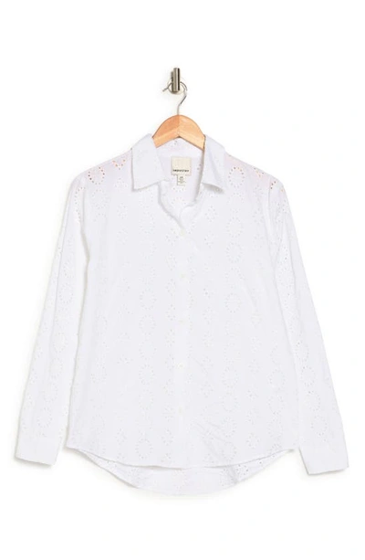 Industry Republic Clothing Long Sleeve Embroidered Eyelet Shirt In White