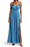 Lulus Beyond Exquisite Gown In Blue Metallic
