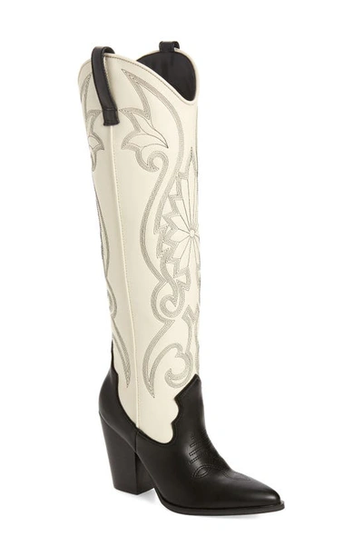 Steve Madden Lasso Knee High Western Boot In Black/bone