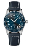Longines Men's Swiss Automatic Spirit Zulu Time Blue Leather Strap Watch 42mm