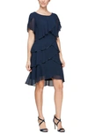 Sl Fashions Women's Tiered Chiffon Dress In New Navy