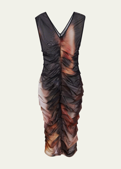 Puppets And Puppets Ruched Mesh Dress In Demon | ModeSens
