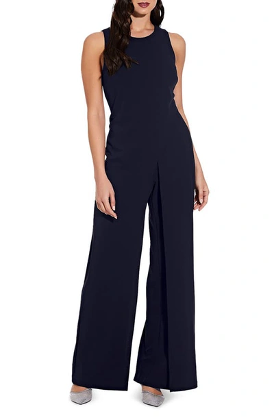 Adrianna Papell Wide Leg Crepe Jumpsuit In Midnight