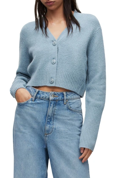 Allsaints Wick Crop Cardigan In Blue Slate