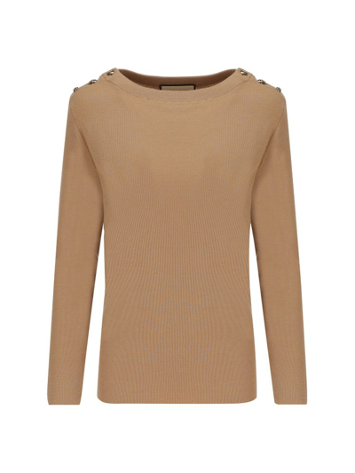 Gucci Rib Stitched Top In Brown