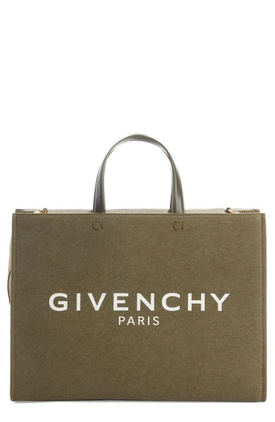 Givenchy Medium G-tote Bag In Washed Canvas In Kaki Fonce