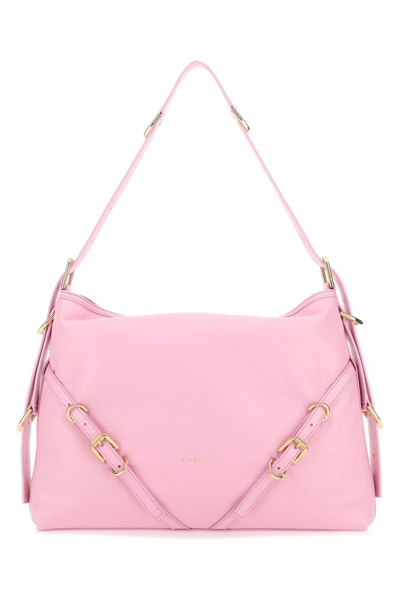 Givenchy Medium Voyou Buckle Shoulder Bag In Tumbled Leather In Rosa