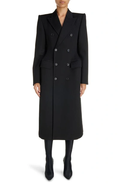 Balenciaga Hourglass Wool-gabardine Coat In Black