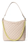 Mz Wallace Crosby Convertible Quilted Nylon Hobo Bag In Buff/light Gold