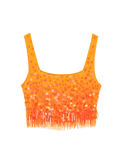 Staud Jasmin Embellished Square-neck Crop Top In Orange