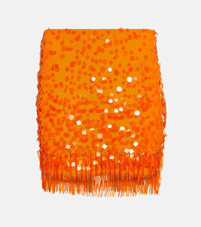 Staud Rebecca Tonal Embellished Mini Skirt In Papaya