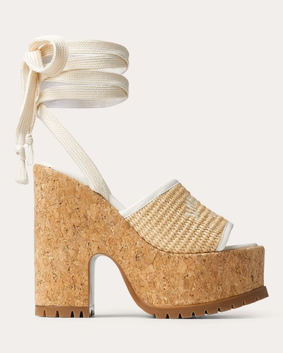 Jimmy Choo Gal Raffia Cork Ankle-tie Platform Sandals In Beige