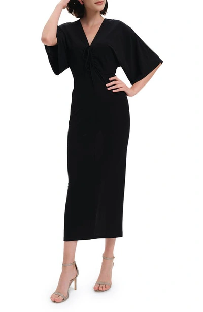 Diane Von Furstenberg Valerie Ruched Dolman-sleeve Midi Dress In Black